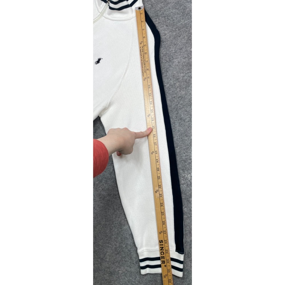 Polo Ralph Lauren Track Jacket Sweatshirt Ivory Black Large Striped Read - Picture 12 of 16